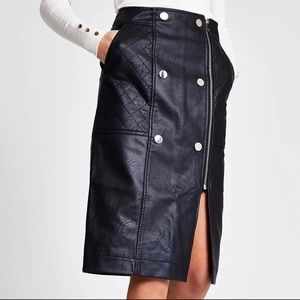 River Island Faux Leather Quilted Zip Skirt